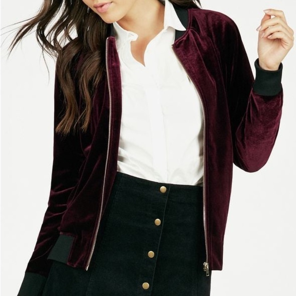 Hem & Thread Burgundy Crush Velour‎ Bomber Jacket